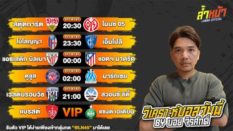 บอลวันนี้ วิเคราะห์บอลวันนี้ ทีเด็ดบอล บอลเต็ง บอลสเต็ป วันเสาร์ที่ 31 สิงหาคม พ.ศ.2567 ล้ำหน้า
