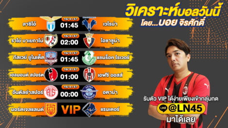บอลวันนี้ วิเคราะห์บอลวันนี้ ทีเด็ดบอล บอลเต็ง บอลสเต็ป วันจันทร์ที่ 16 กันยายน พ.ศ.2567 ล้ำหน้า