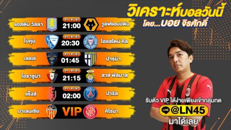 บอลวันนี้ วิเคราะห์บอลวันนี้ ทีเด็ดบอล บอลเต็ง บอลสเต็ป วันเสาร์ที่ 21 กันยายน พ.ศ.2567 ล้ำหน้า
