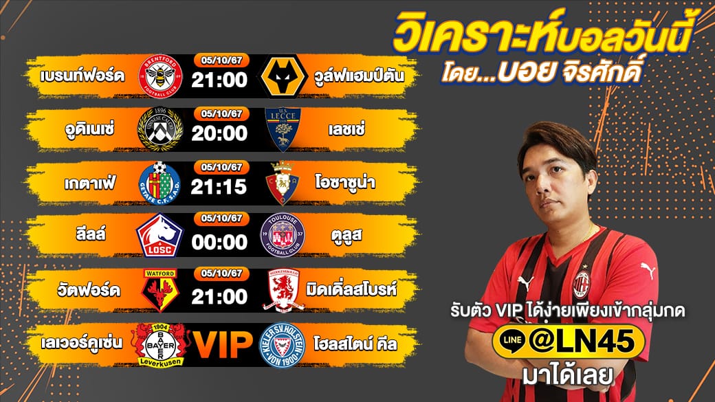 วิเคราะห์บอลวันนี้ ทีเด็ดบอลวันนี้ บอลเต็ง บอลสเต็ป วันเสาร์ที่ 5 ตุลาคม พ.ศ.2567 ล้ำหน้า